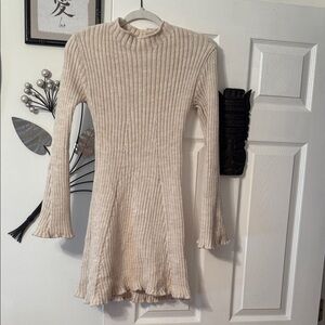 Source Unknown Cream Long Sleeve Knit Dress